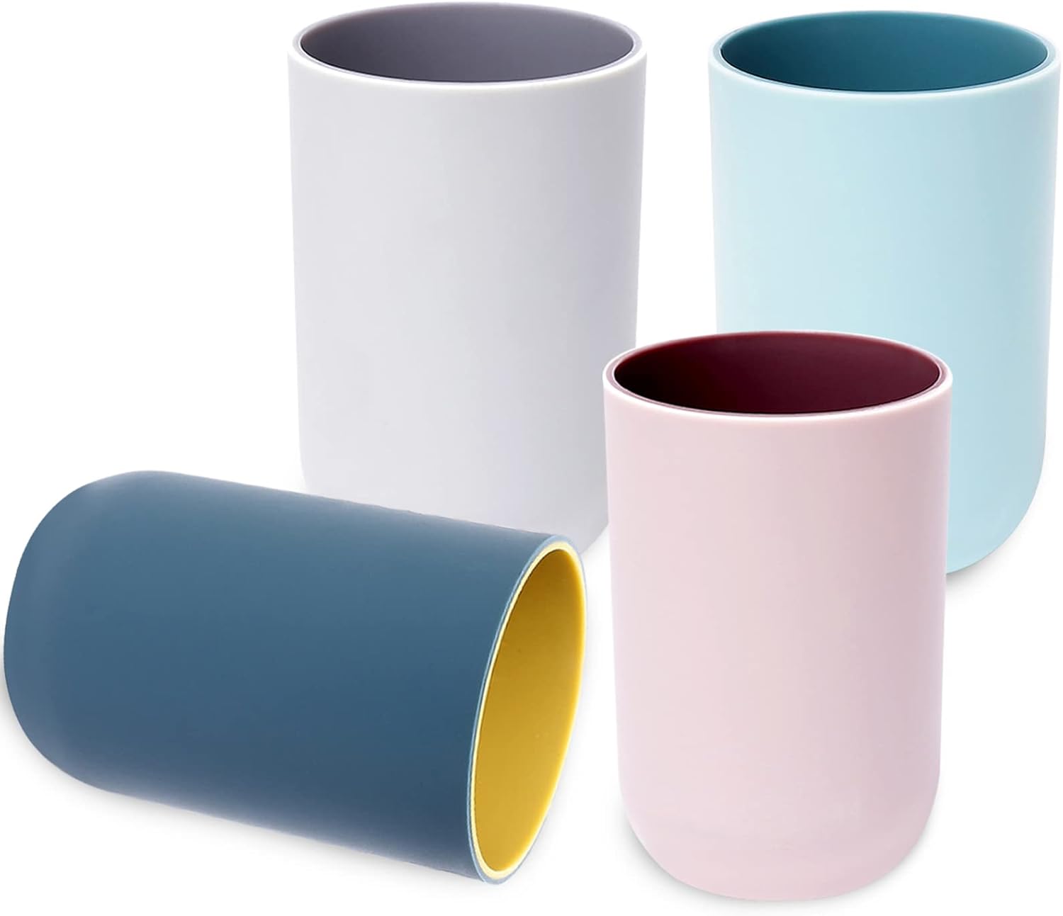 Bathroom Cups Set of 4 in 330ml - Unbreakable Reusable Plastic Toothbrush Holder Tumbler