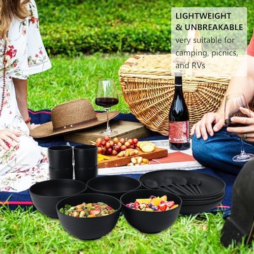 PYRMONT Unbreakable 28-Piece Dinnerware Set BPA-free Microwave Dishwasher Safe Black