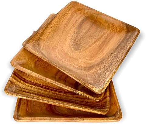 Wrightmart Acacia Wood Dinner Plates Set