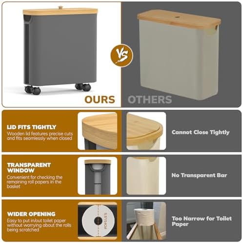 Compact Bamboo Toilet Paper Holder
