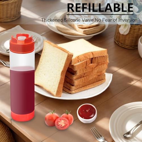 4 Pcs 16 oz Inverted Squeeze Bottles for Condiments and Sauces