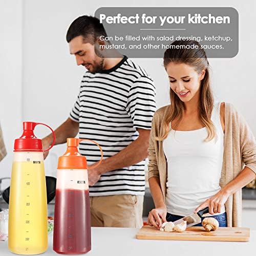 Ondiomn Condiment Squeeze Bottles Wide Mouth 3 Pack 550ml BPA Free