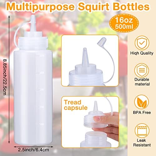 Premium 16 oz Plastic Squeeze Bottles for Condiments Ketchup and More