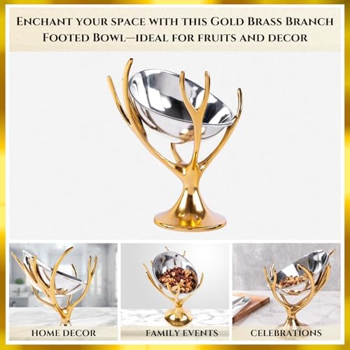 Stainless Steel Brass Branch Footed Bowl by GUTE