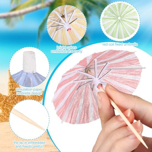Cocktail Picks for Drinks 150 Pieces tropical umbrella pick set