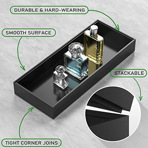 Double Bamboo Toilet Tank Trays Set - Modern Black Bathroom Storage Solution