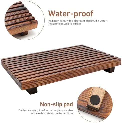 Renawe Wooden Bathroom Counter Tray with Soap Dispenser Holder