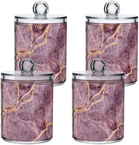 Handcrafted Pink Marble Qtip Holder Set with Lid