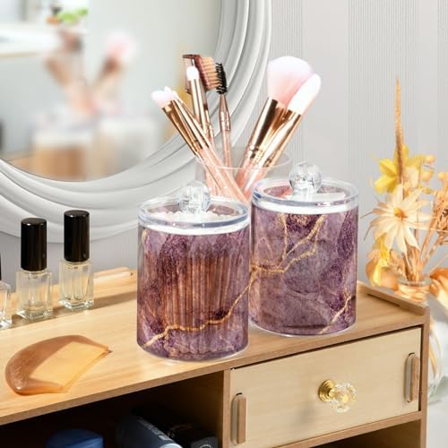 Handcrafted Pink Marble Qtip Holder Set with Lid