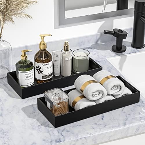 Double Bamboo Toilet Tank Trays Set - Modern Black Bathroom Storage Solution