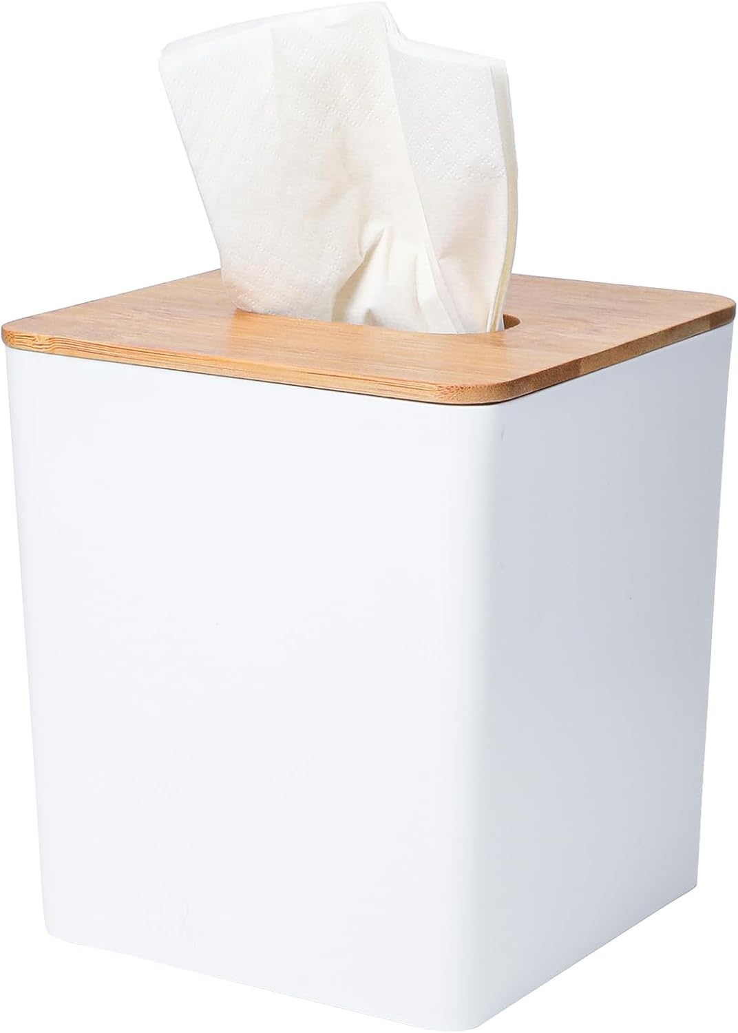 Sunkaioo Modern Tissue Box Cover with Bamboo Lid Boho Farmhouse Style White