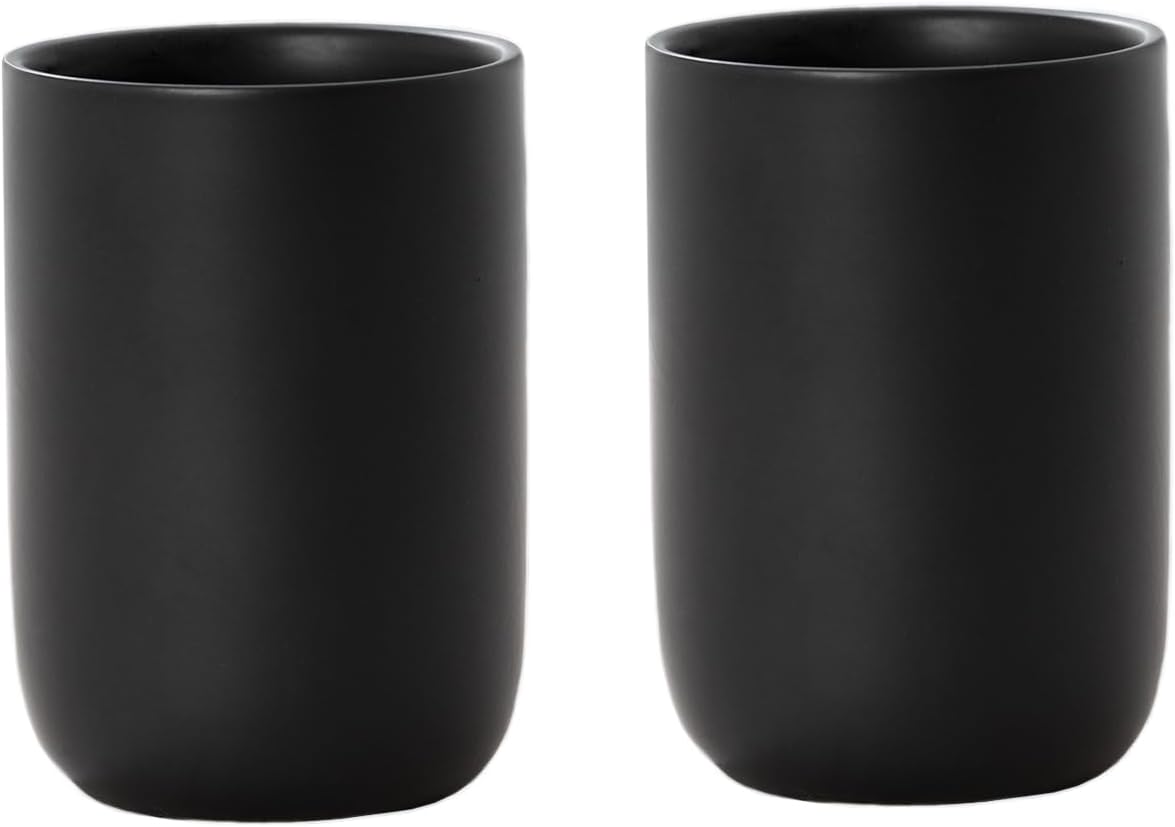 Sturdy Ceramic Toothbrush Cup Holder Matte Black Bathroom Storage Organizer by HY
