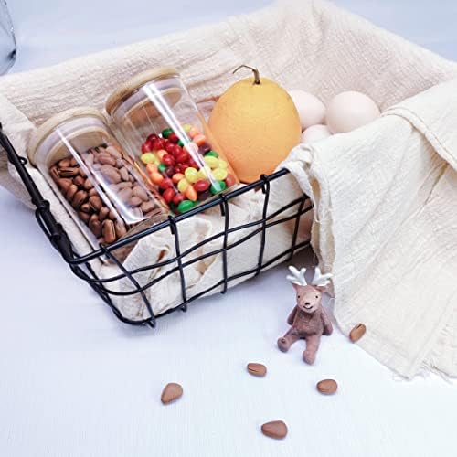 Two-Piece Glass Qtip Holder with Wood Lids for Bathroom Organization