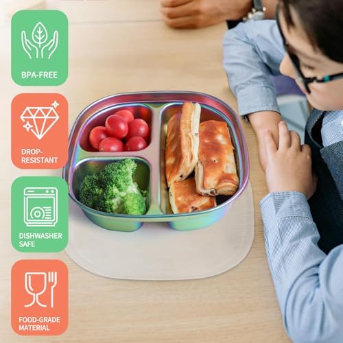 Stainless Steel Plates Set Green Placemats