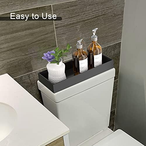 Double Bamboo Toilet Tank Trays Set - Modern Black Bathroom Storage Solution