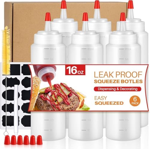 Sopito Squeeze Bottles Leaks-Proof Sturdy transparent 16 oz 6-Piece Set
