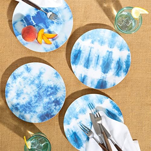 CR Gibson Americana Tie Dye Reusable Set 9 Dinner Plates Blue