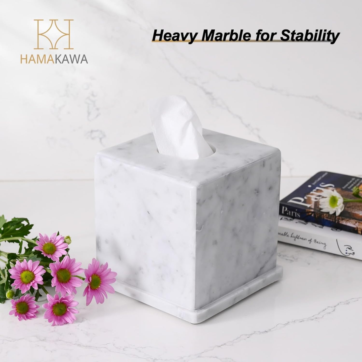 Natural Marble Tissue Box Cover Carrara White 6x6x57in Square Holder