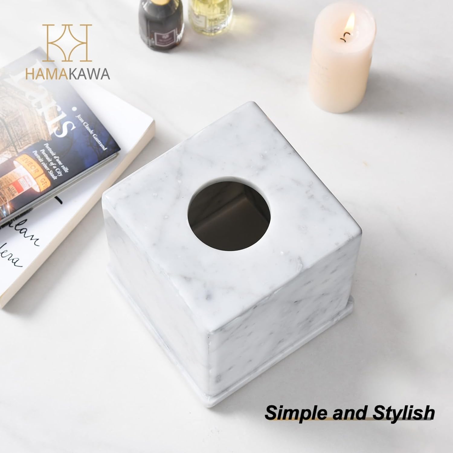 Natural Marble Tissue Box Cover Carrara White 6x6x57in Square Holder