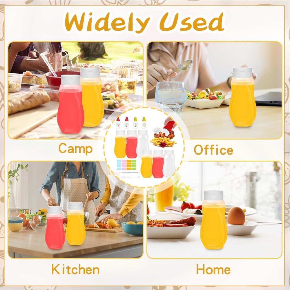 6 Pack Condiment Squeeze Bottles with 4 Mini Bottles for Ketchup Salad