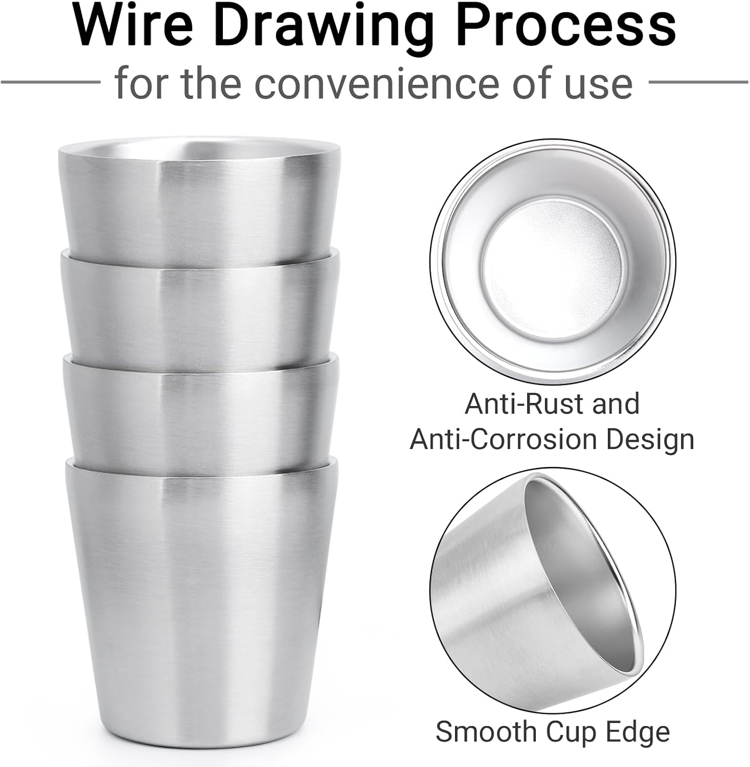 Beasea Stainless Steel Cups Double-Insulated Stackable 6oz x4