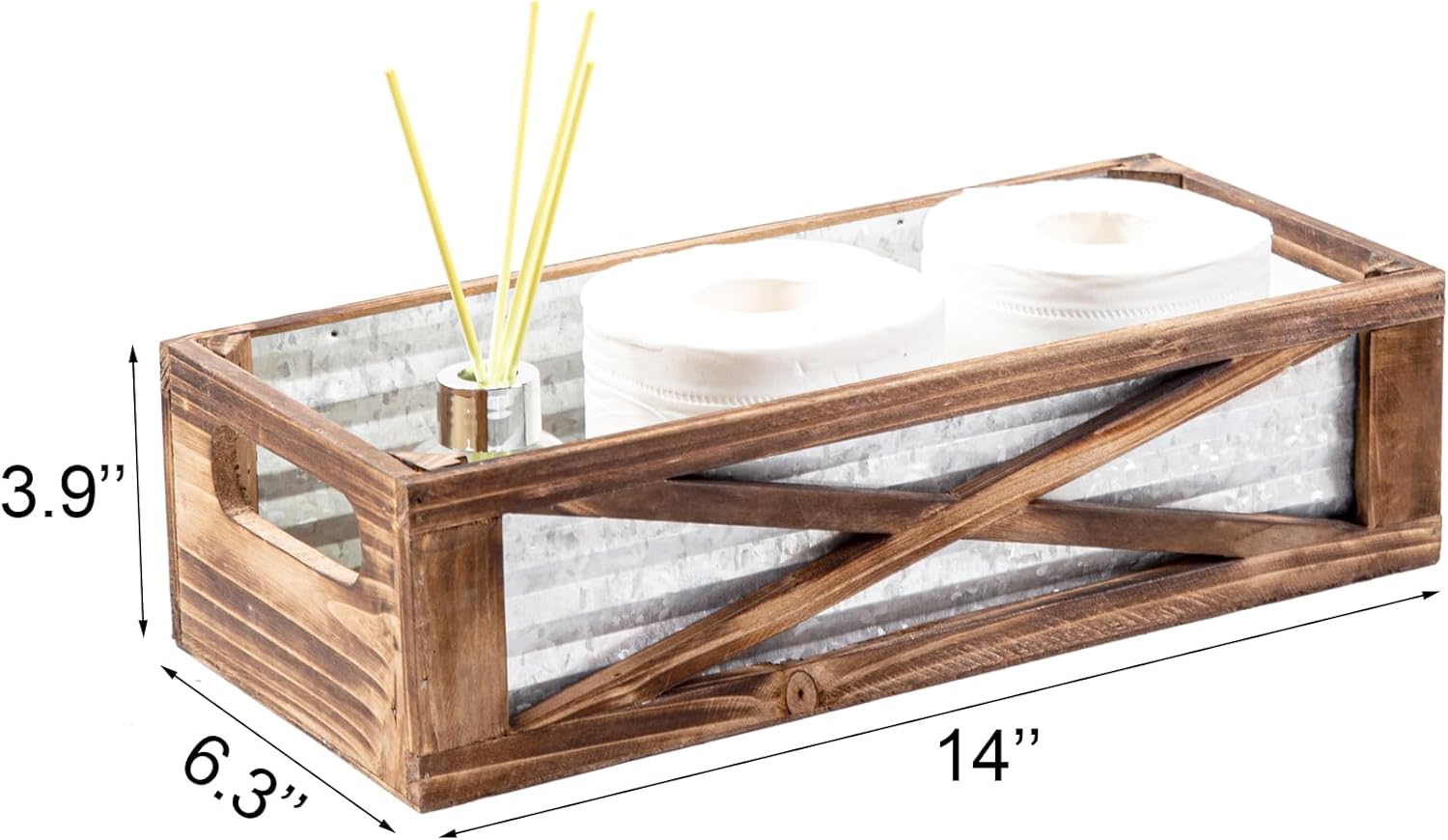 Modern Farmhouse Rustic Wooden Toilet Tank Basket Vural Decor