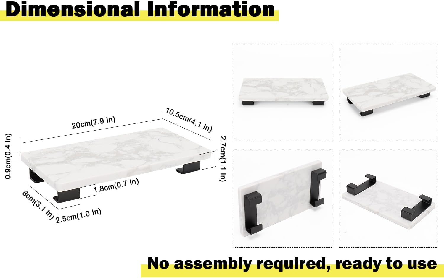 Luxury Compact Marble Vanity Tray for Bathrooms Kitchens Black Winmien