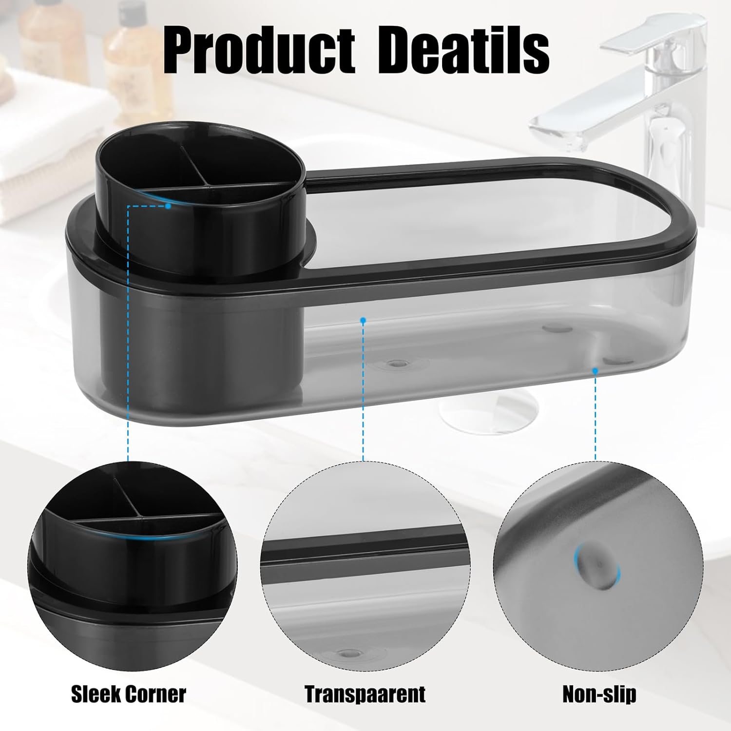 Space-Saving Black Toothbrush Holder for Bathrooms