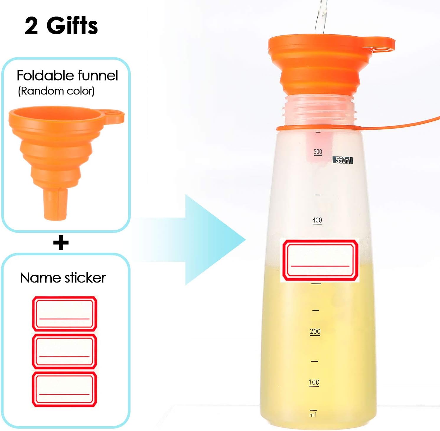 Ondiomn Condiment Squeeze Bottles Wide Mouth 3 Pack 550ml BPA Free