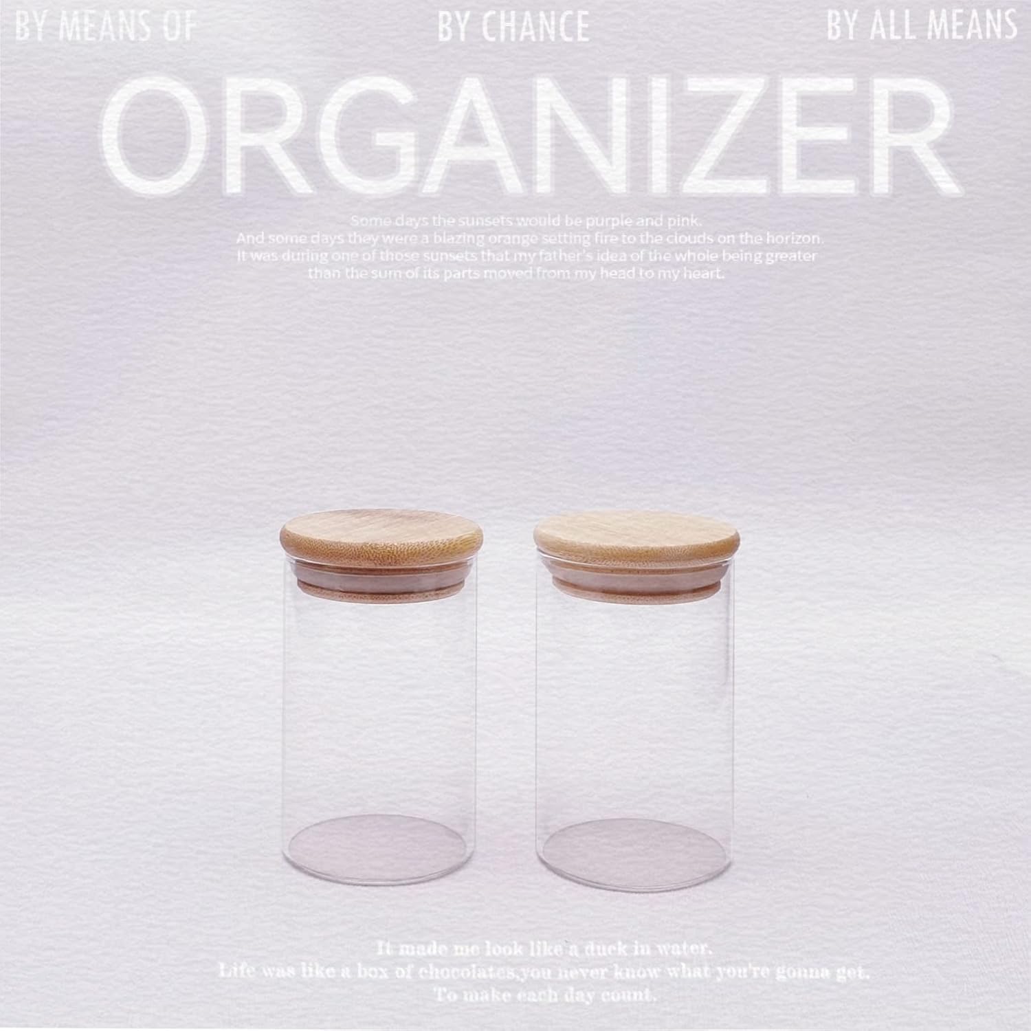 Two-Piece Glass Qtip Holder with Wood Lids for Bathroom Organization