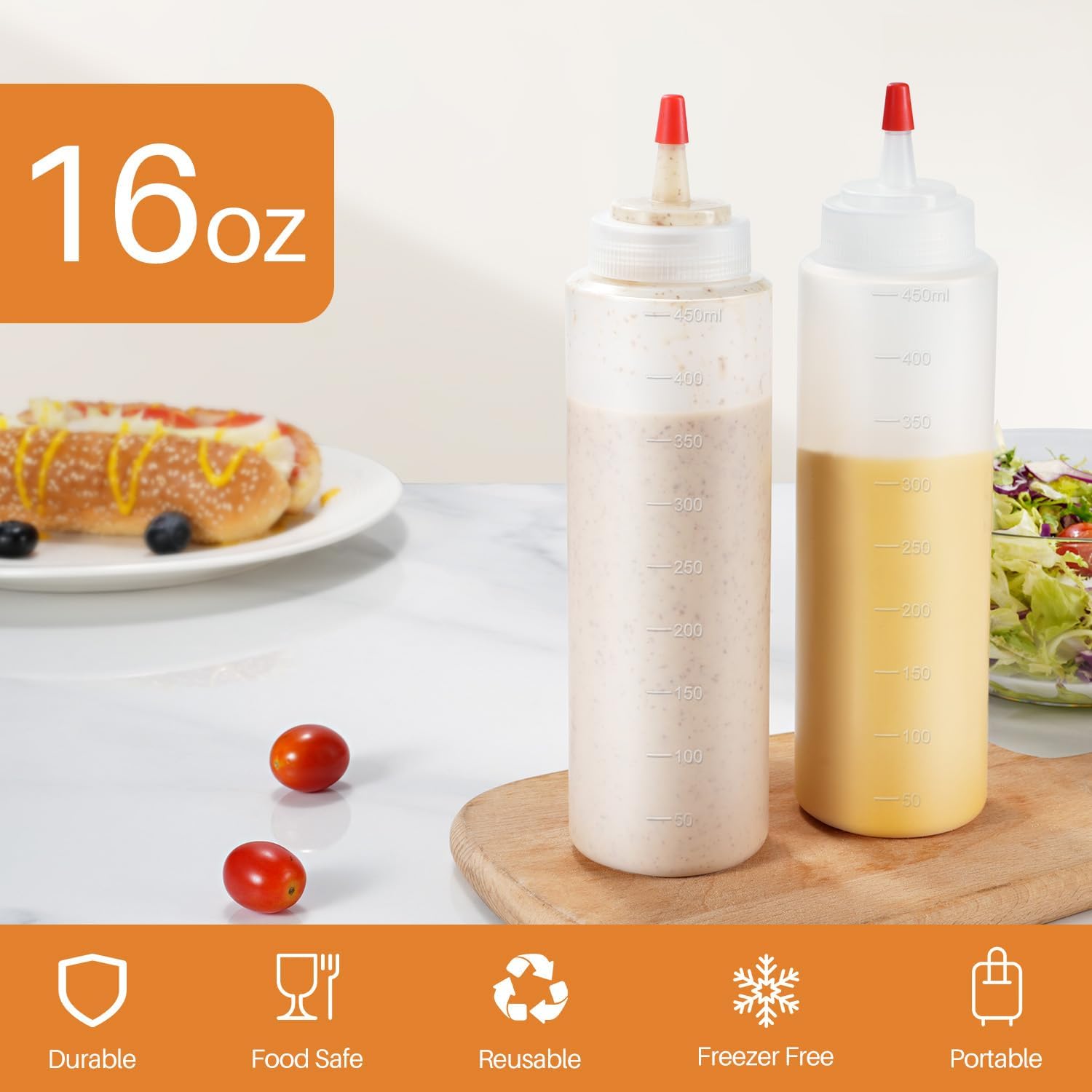 Sopito Squeeze Bottles Leaks-Proof Sturdy transparent 16 oz 6-Piece Set