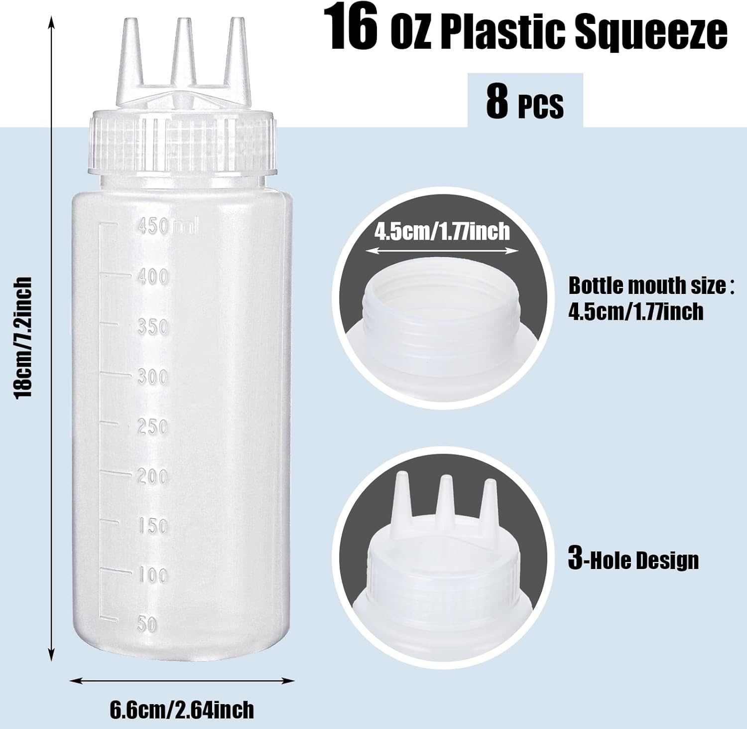 Dingion 8 Pcs 3 Hole Condiment Squeeze Bottles
