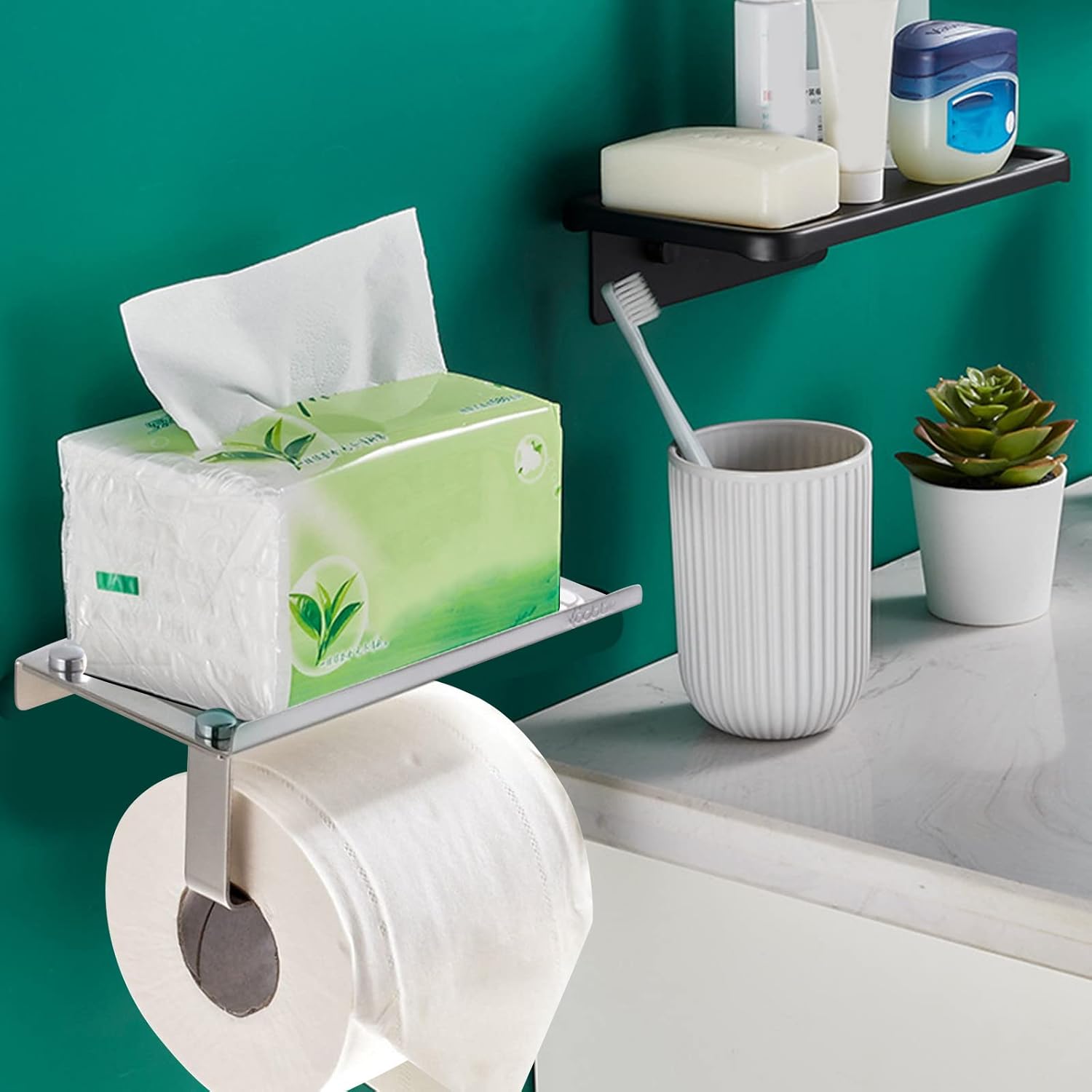Stylish Toilet Paper Holder Phone Shelf Wall-Mounted Holder