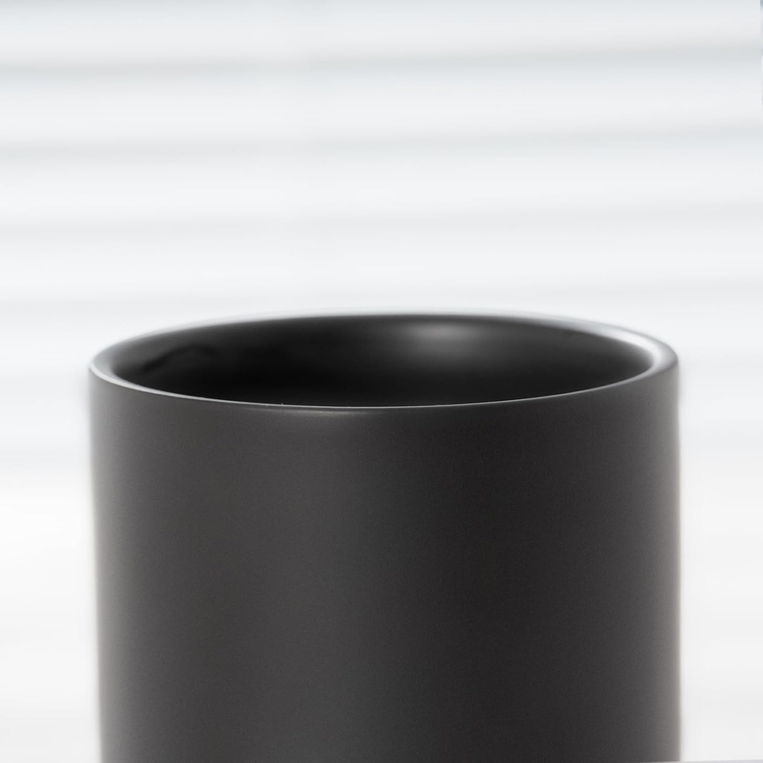 Sturdy Ceramic Toothbrush Cup Holder Matte Black Bathroom Storage Organizer by HY