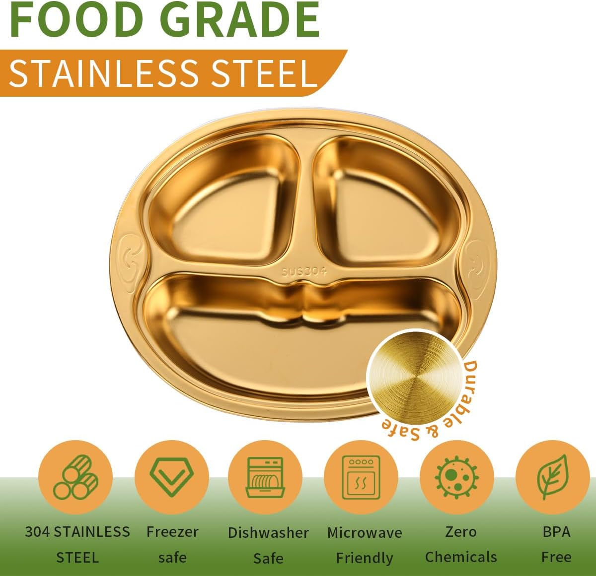 Stainless Steel Divided Plates 3 Compartment Set