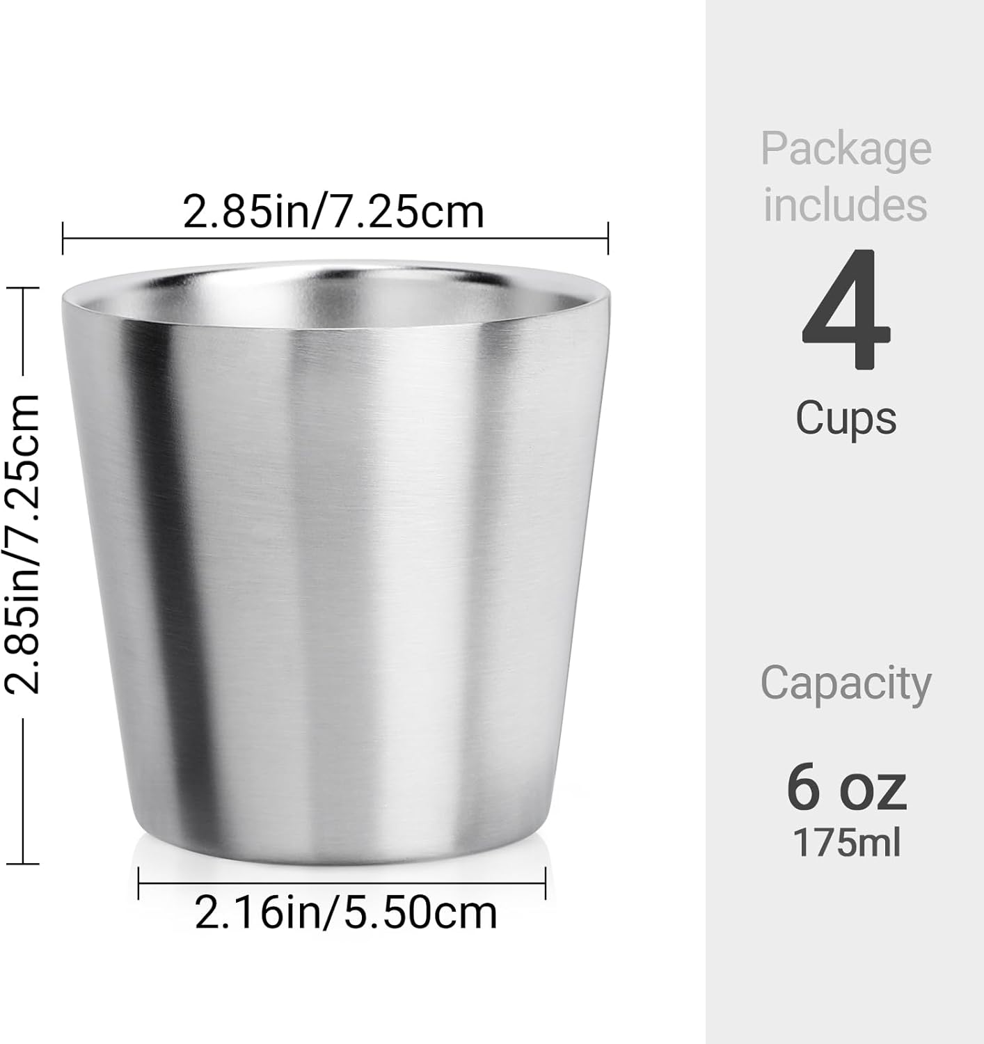 Beasea Stainless Steel Cups Double-Insulated Stackable 6oz x4