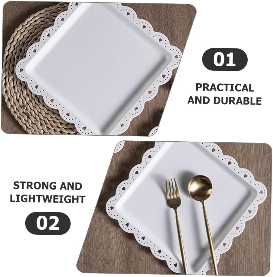 Fruit Bowl Square Cake Tray Dessert Plate 3pcs Plastic Luxury White