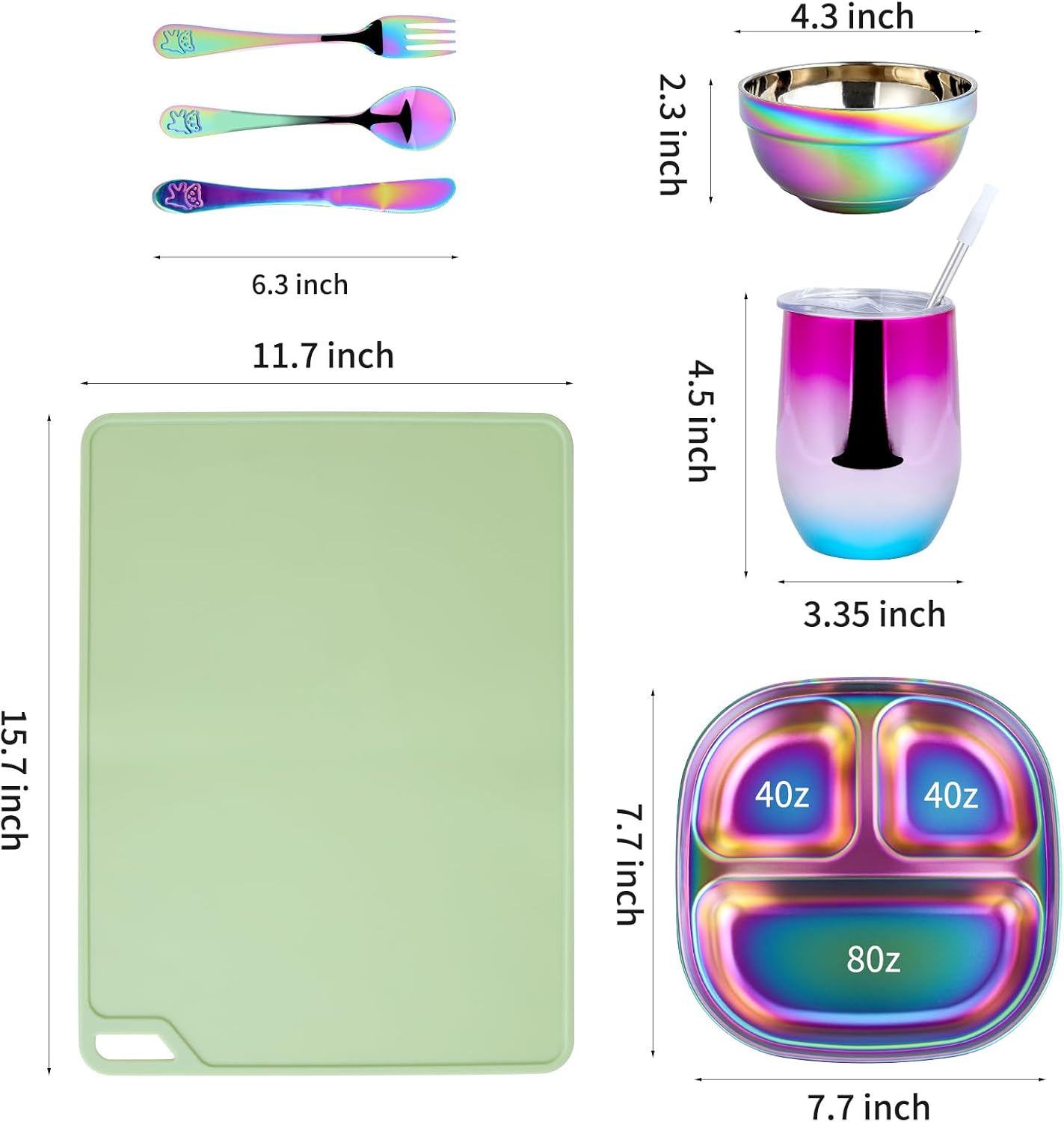 Stainless Steel Plates Set Green Placemats