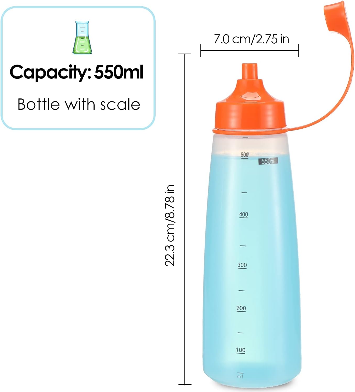 Ondiomn Condiment Squeeze Bottles Wide Mouth 3 Pack 550ml BPA Free