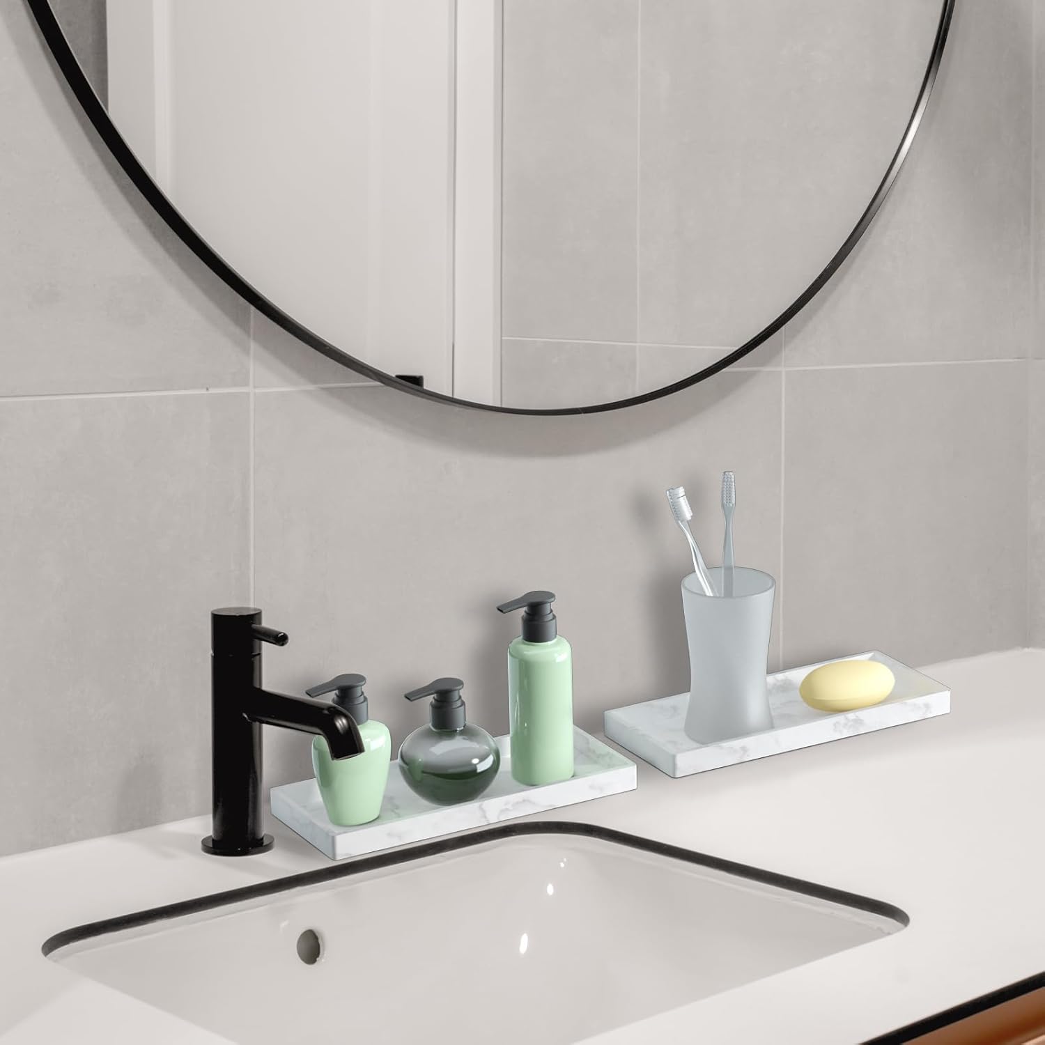 2-Piece Silicone Bath Vanity Trays for Kitchen Bathroom Use