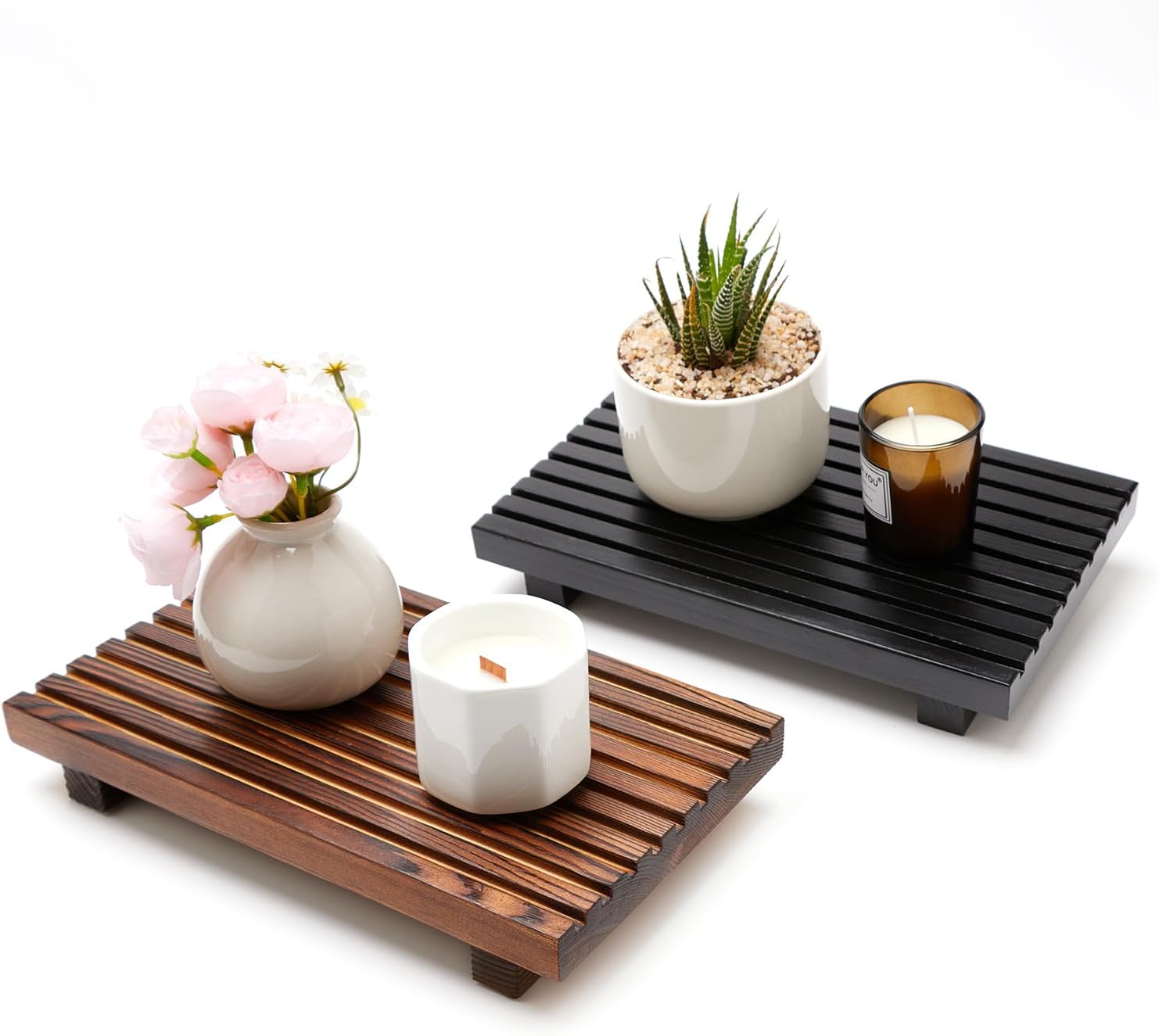 Renawe Wooden Bathroom Counter Tray with Soap Dispenser Holder
