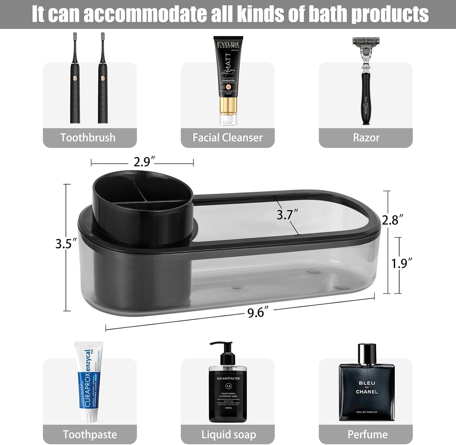 Space-Saving Black Toothbrush Holder for Bathrooms