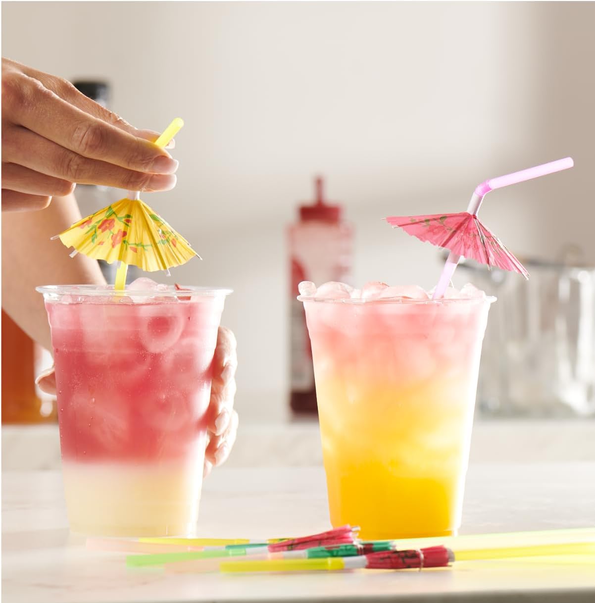 Comfy Package 50-Count Umbrella Straws - Assorted Colors Swizzle Sticks - LGPL for Hawaiian Beach Cocktail Luau Party