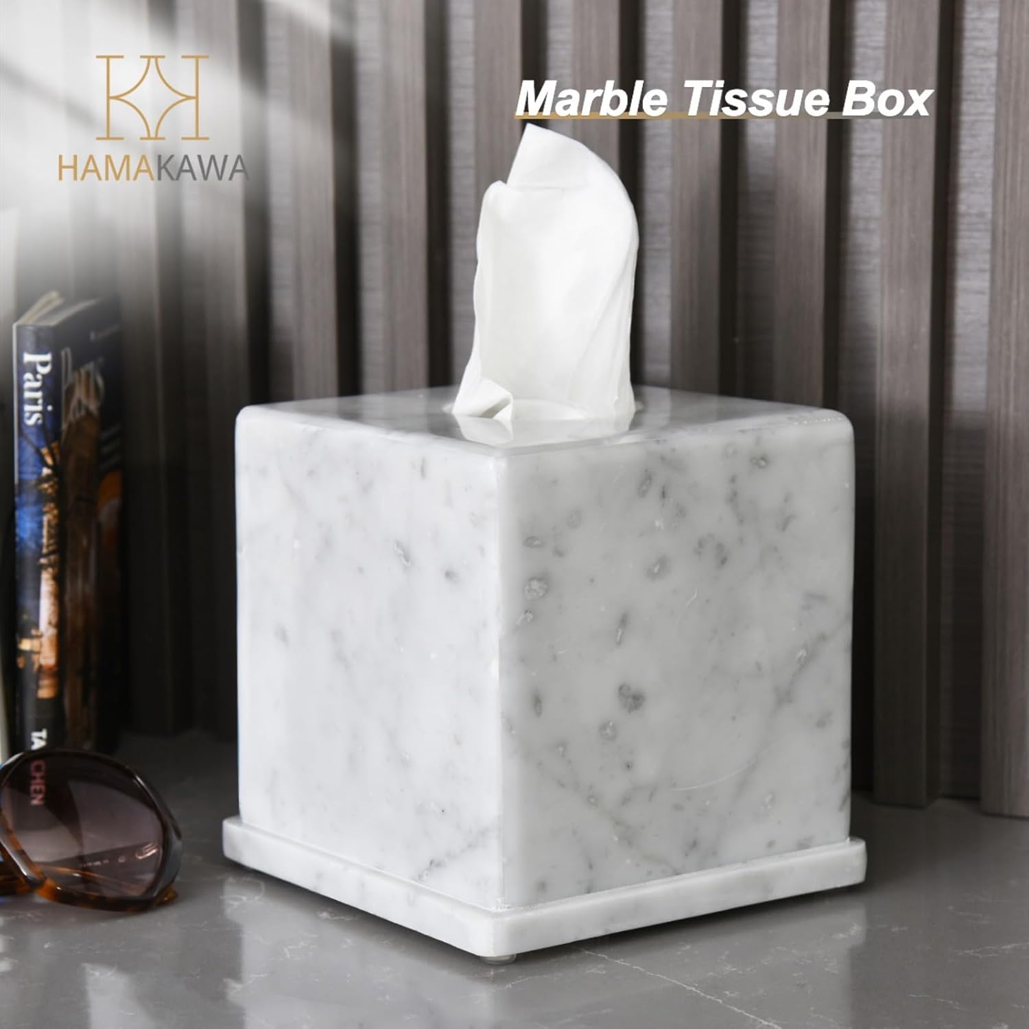 Natural Marble Tissue Box Cover Carrara White 6x6x57in Square Holder