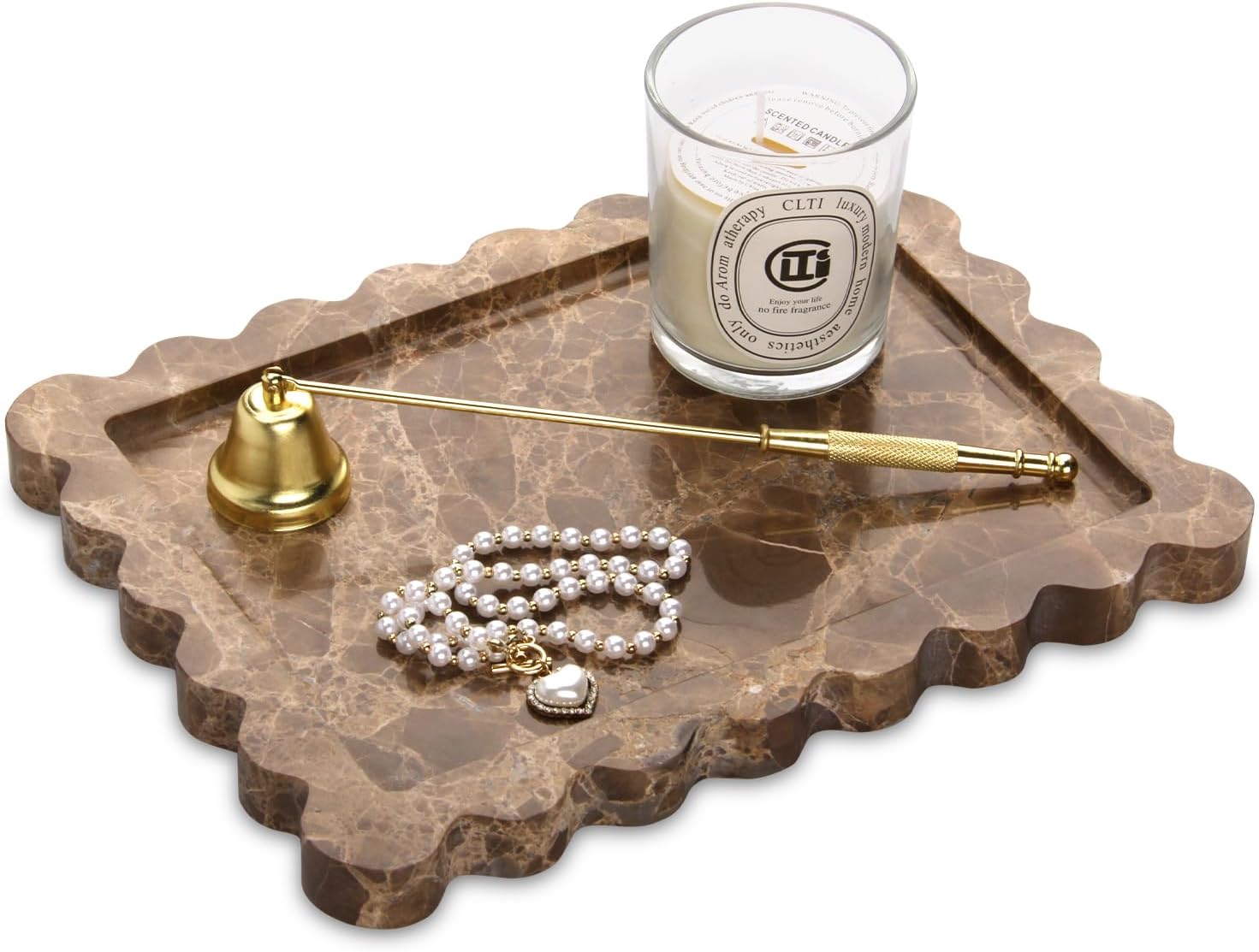 Scalloped Marble Bathroom Vanity Tray