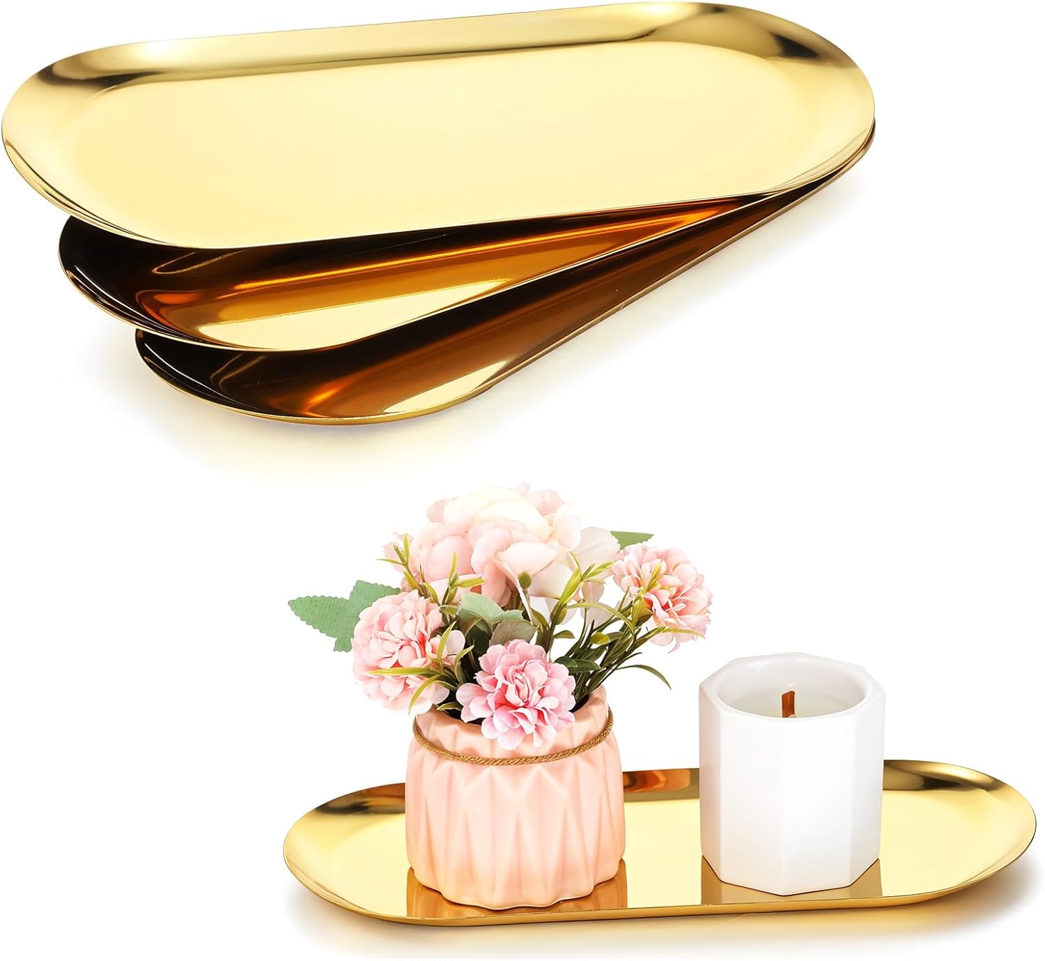 Bath Kitchen Essentials 4-Piece Gold Vanity Tray Set