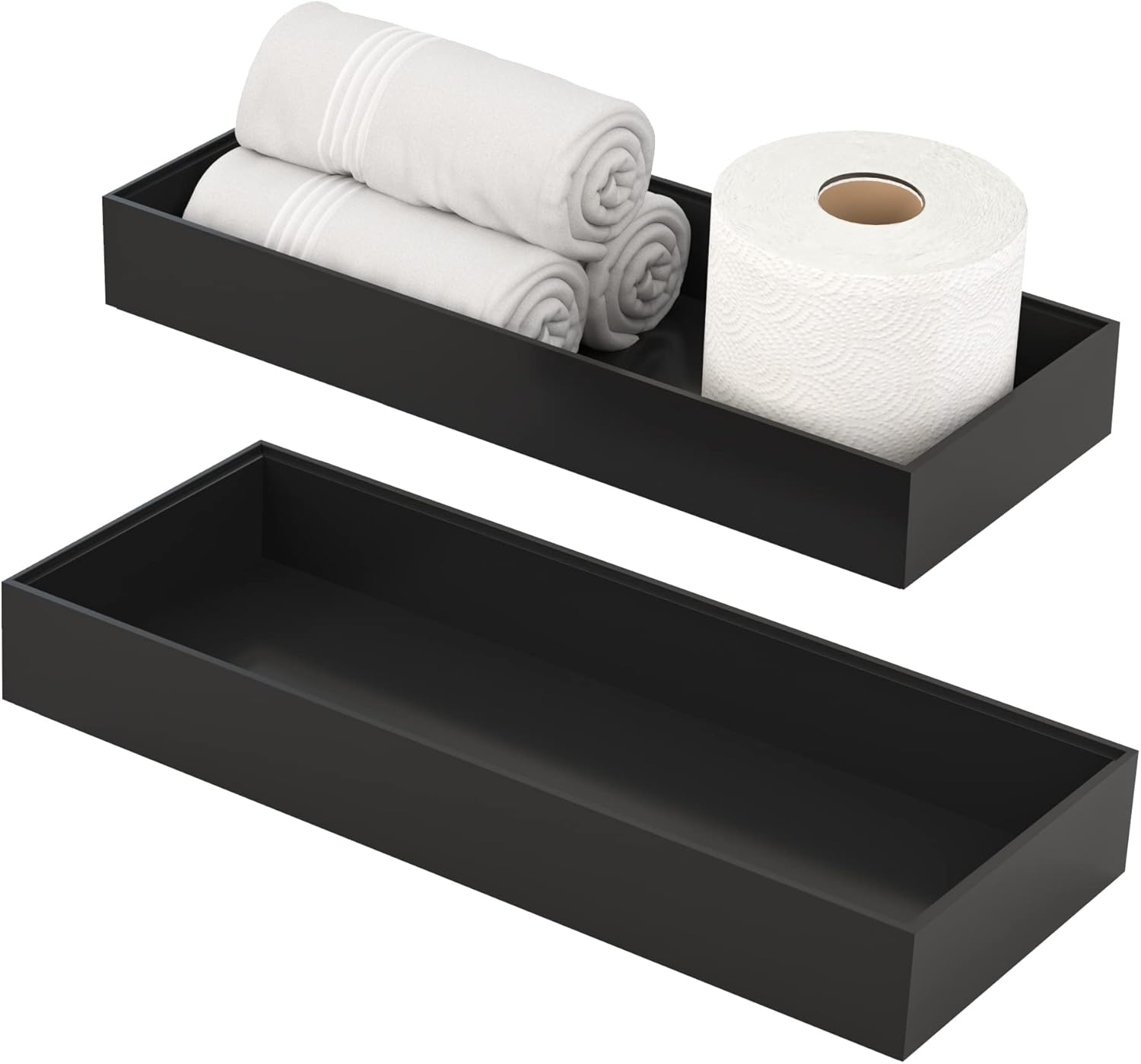 Double Bamboo Toilet Tank Trays Set - Modern Black Bathroom Storage Solution