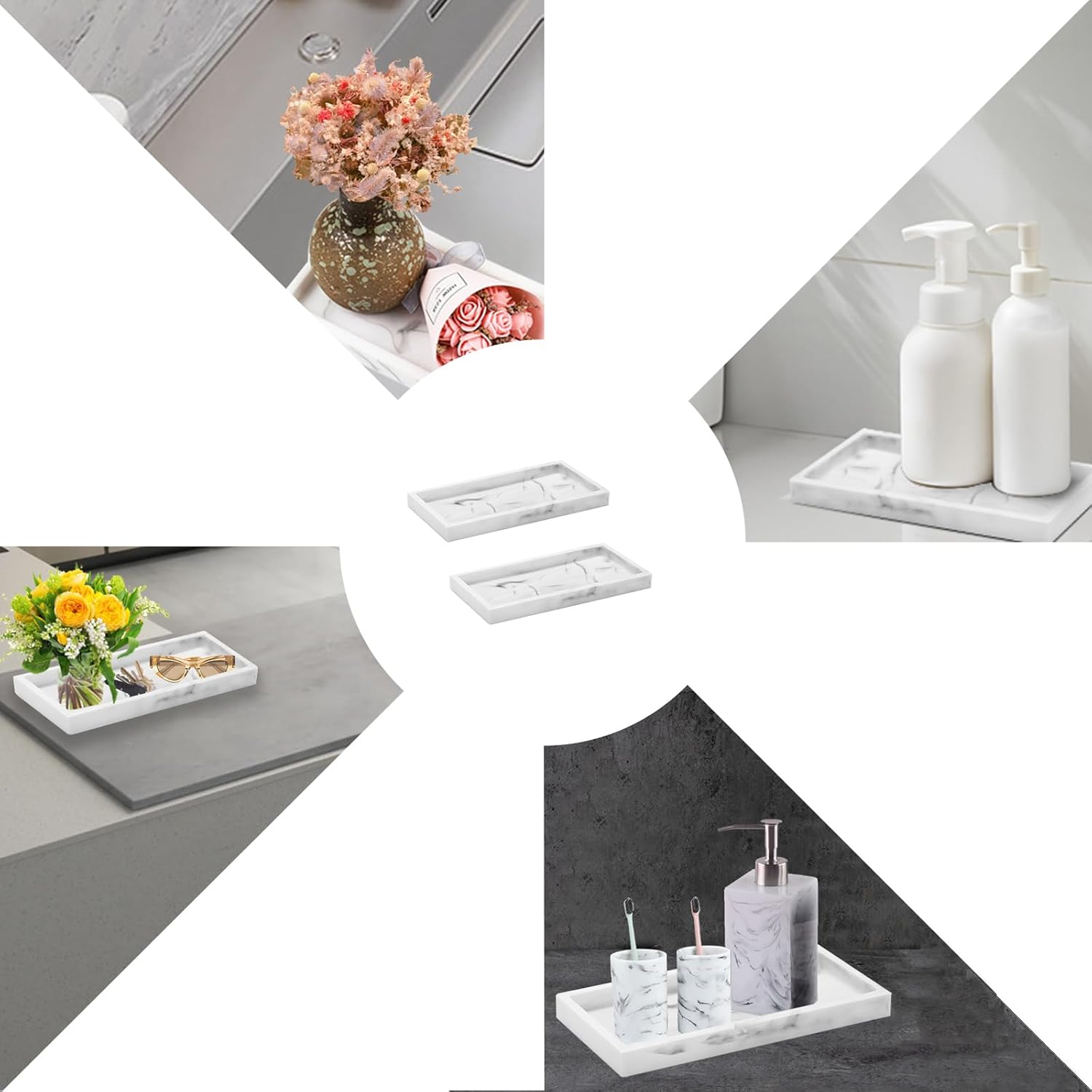 2-Piece Silicone Bath Vanity Trays for Kitchen Bathroom Use