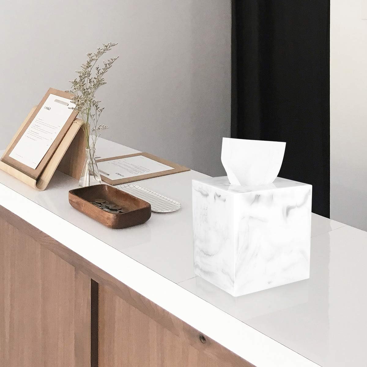 Luxspire Resin Tissue Box Cover Holder Marble White
