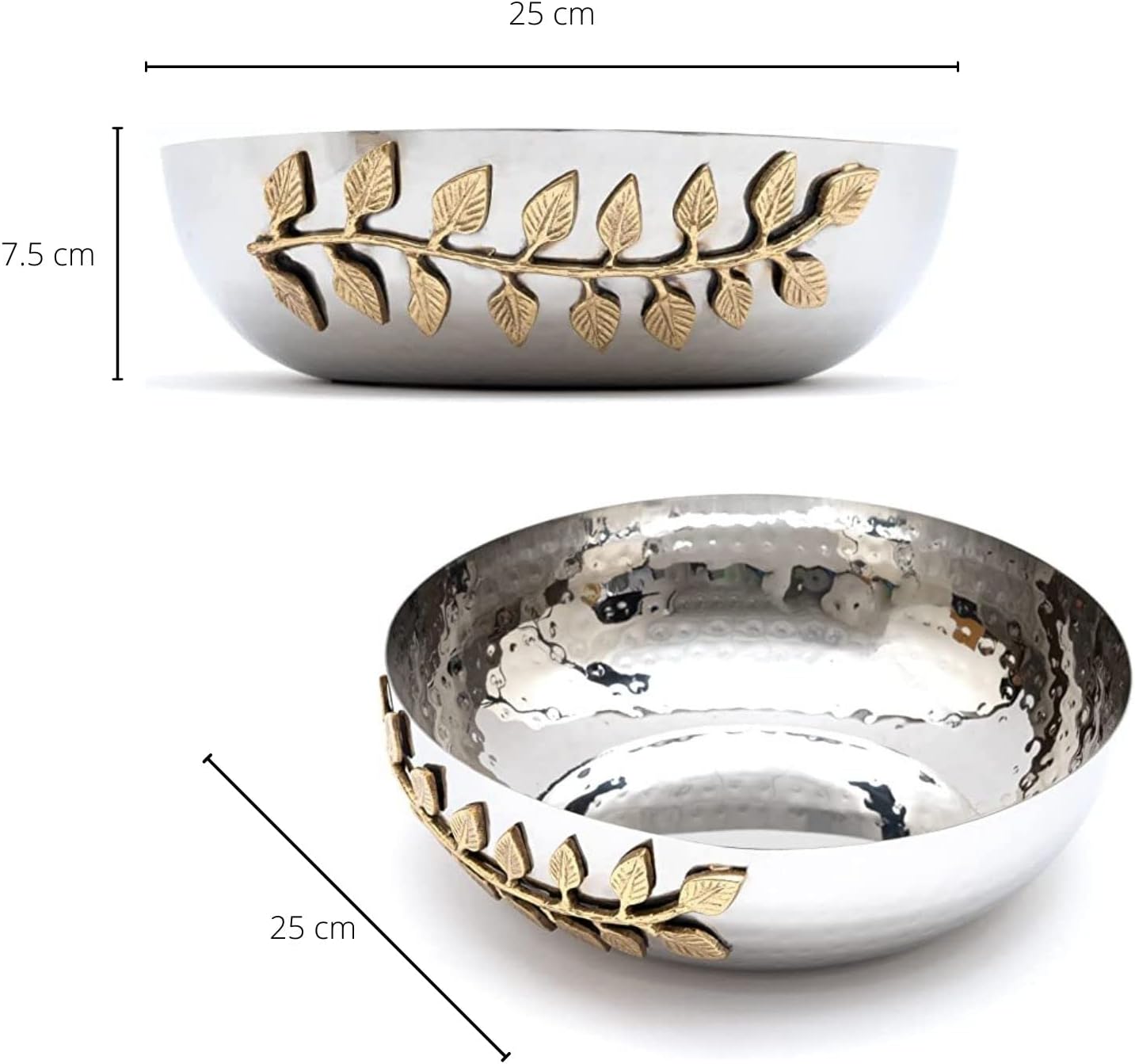 GUTE Decorative Silver Hammered Bowl 10 Dia Fruit Catch All